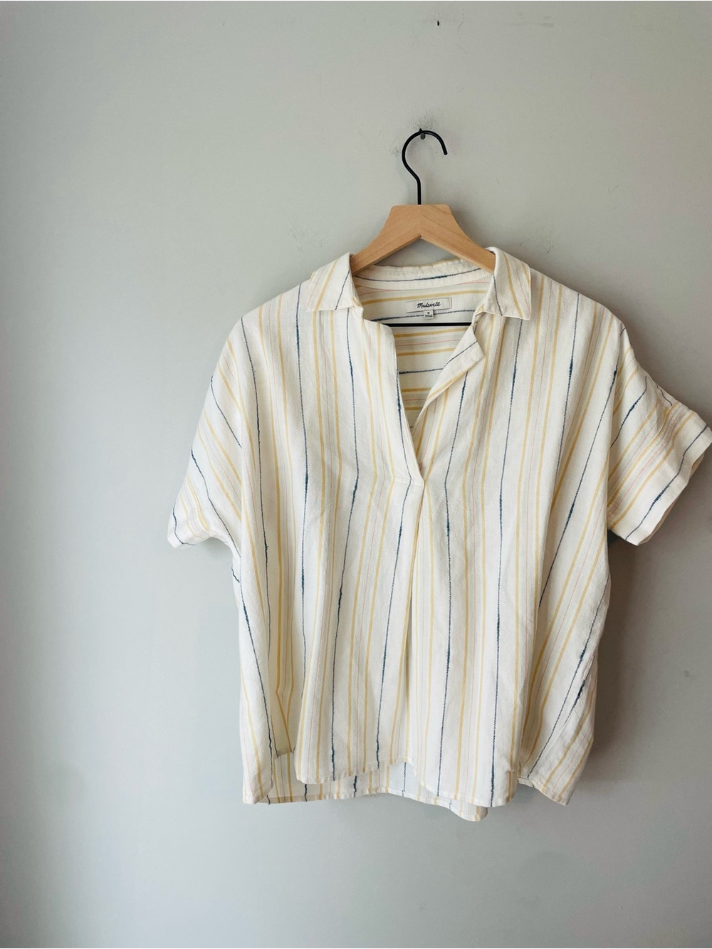 Madewell Cream & Yellow Striped Popover Top